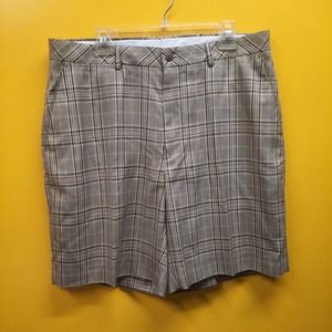 Alan Flusser Golf Brown Black Cream Plaid dress shorts  36